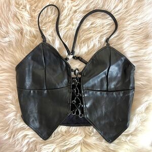 Tiger Mist Faux Leather Lace Up Crop Top